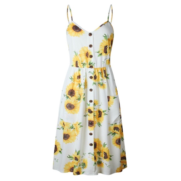 5🌟NEW Beige Floral Print Spaghetti Strap Sundress - Picture 6 of 8